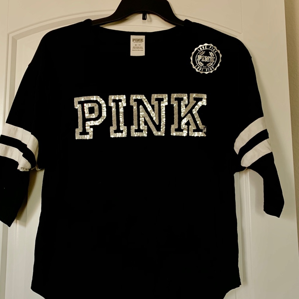 Pink football style 3/4 sleeve tee
